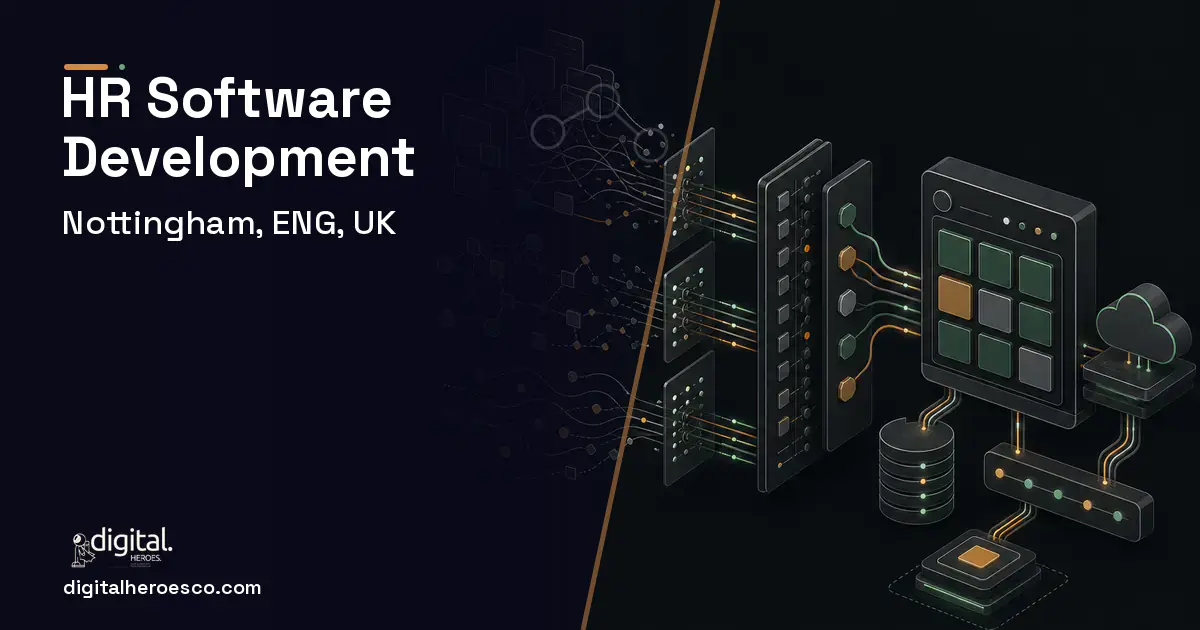HR Software Development workflow illustration for Nottingham, ENG, UK.
