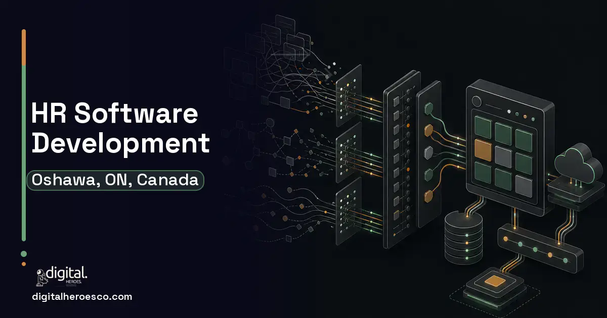 HR Software Development workflow illustration for Oshawa, ON, Canada.