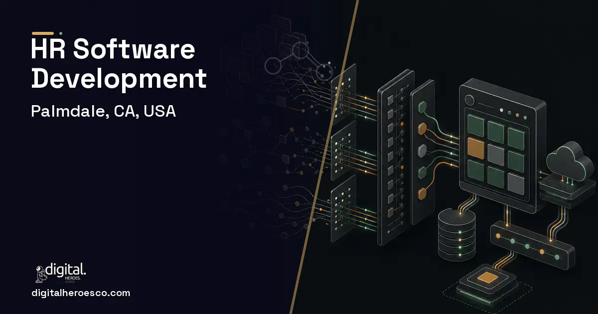HR Software Development workflow illustration for Palmdale, CA, USA.