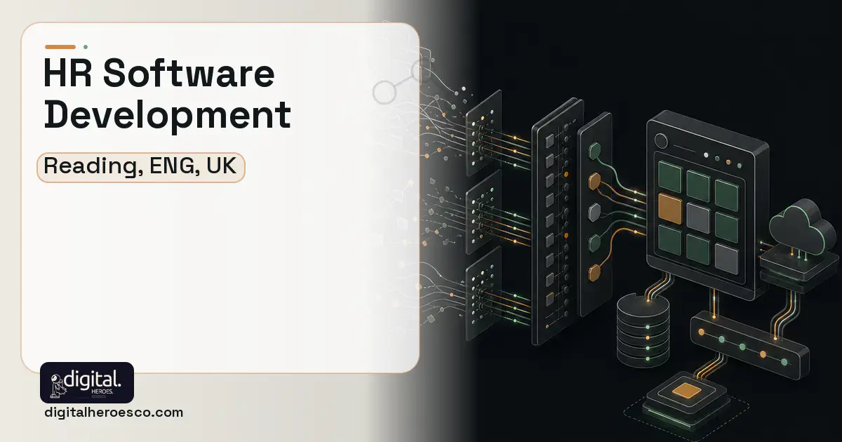 HR Software Development workflow illustration for Reading, ENG, UK.