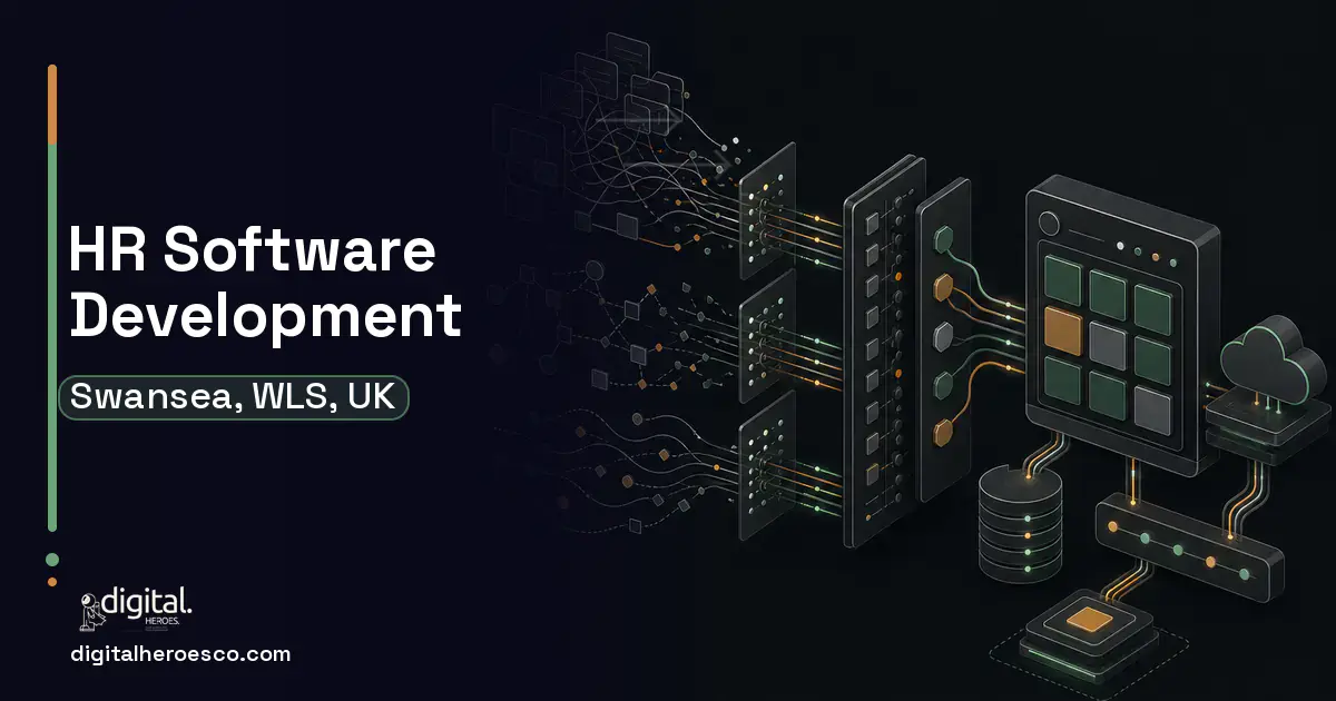 HR Software Development workflow illustration for Swansea, WLS, UK.