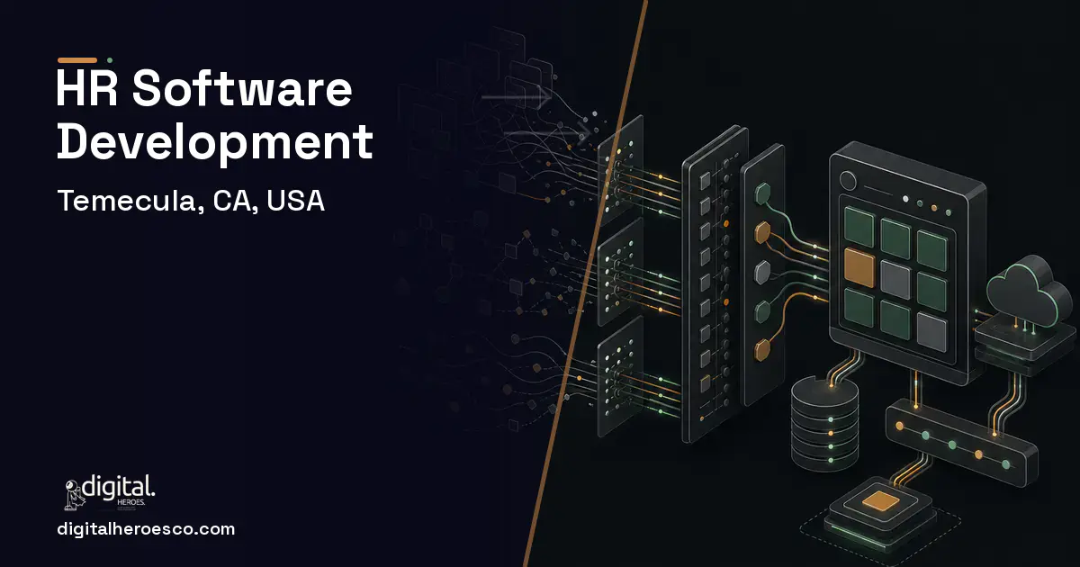 HR Software Development workflow illustration for Temecula, CA, USA.