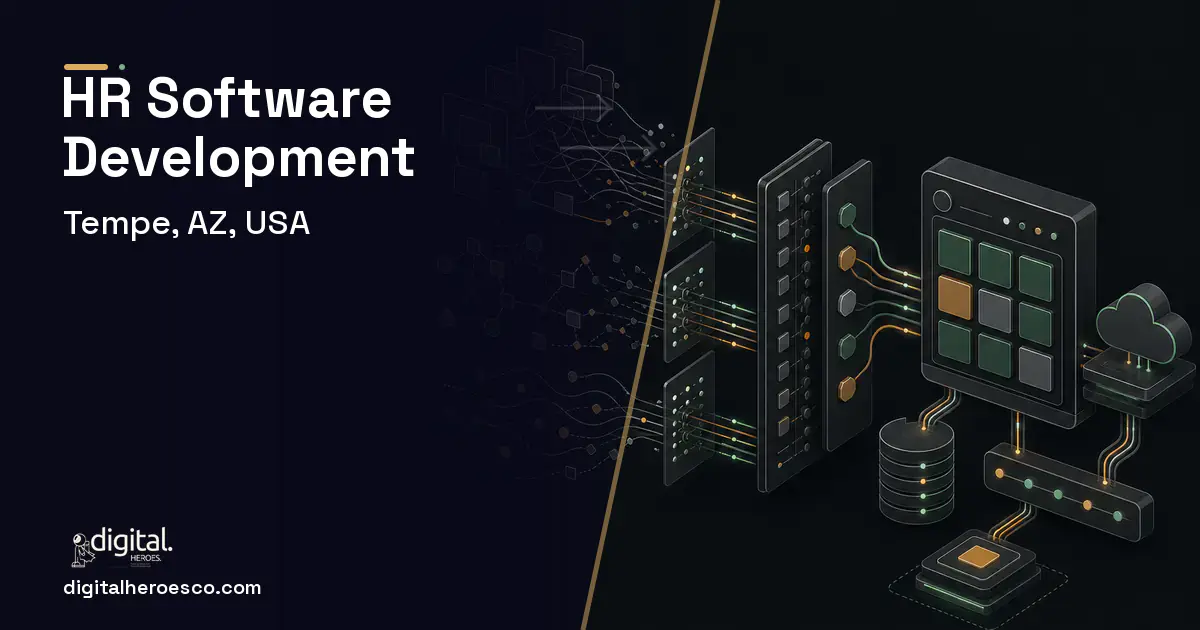 HR Software Development workflow illustration for Tempe, AZ, USA.