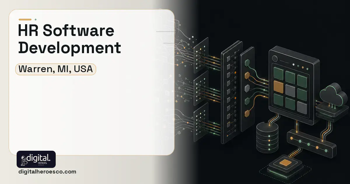 HR Software Development workflow illustration for Warren, MI, USA.