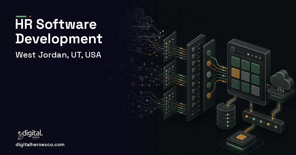 HR Software Development workflow illustration for West Jordan, UT, USA.