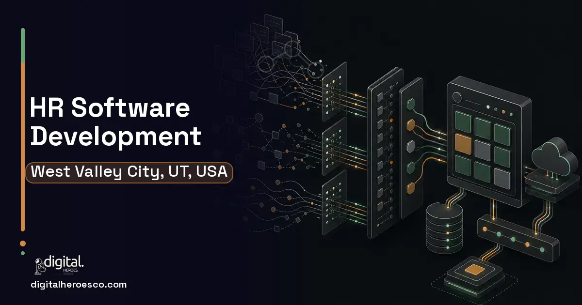 HR Software Development workflow illustration for West Valley City, UT, USA.