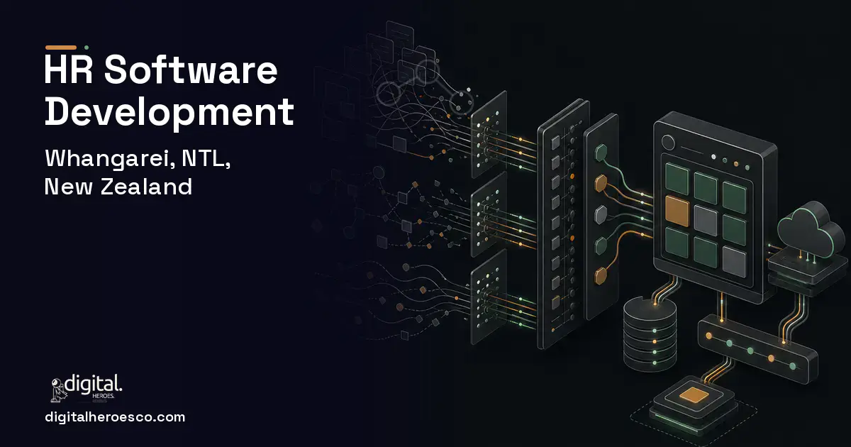 HR Software Development workflow illustration for Whangarei, NTL, New Zealand.