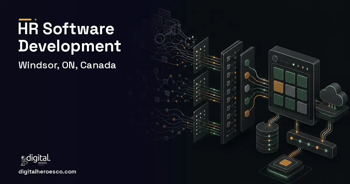 HR Software Development workflow illustration for Windsor, ON, Canada.