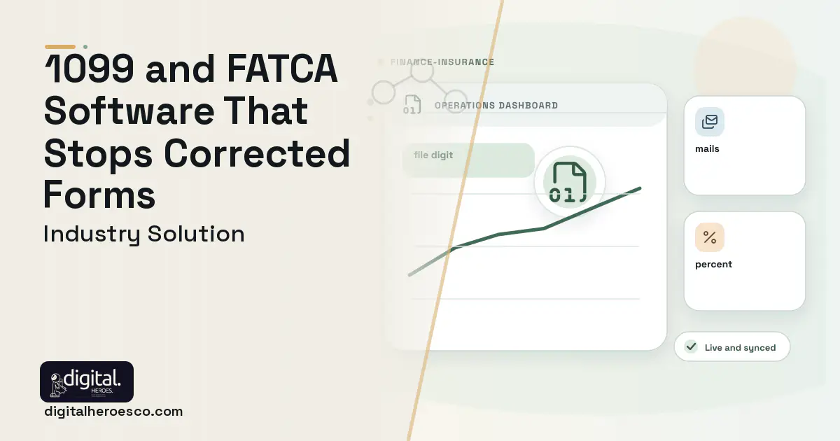Tax Information Reporting software visual showing file digit, mails, and percent.