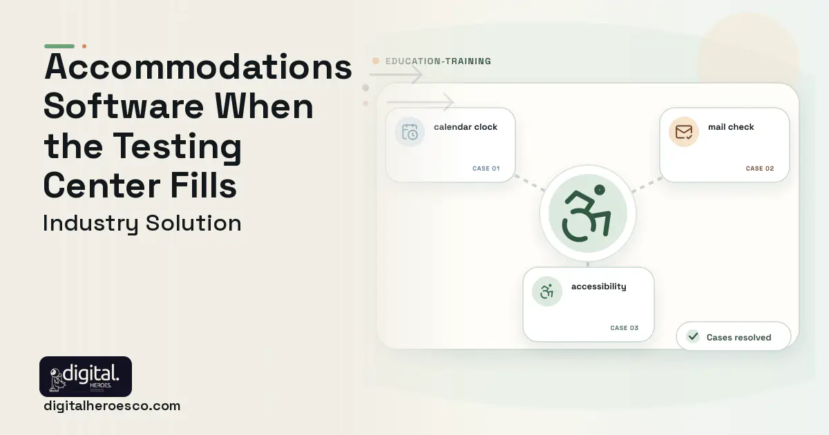 Disability Services and Accommodations software visual showing accessibility, calendar clock, and mail check.