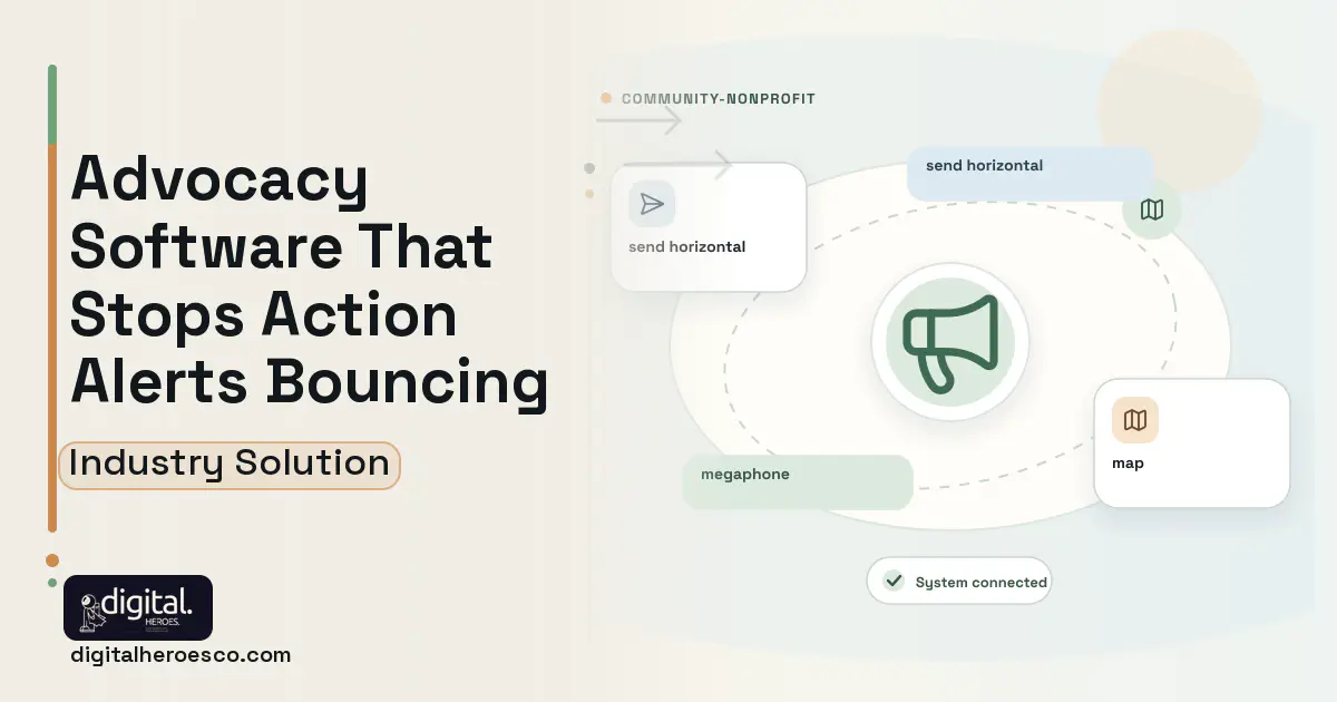 Advocacy Campaign Platform software visual showing megaphone, send horizontal, and map.