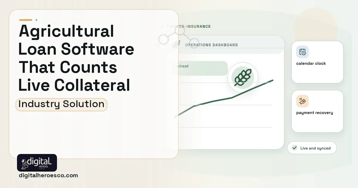 Agricultural Lending software visual showing wheat, calendar clock, and payment recovery.