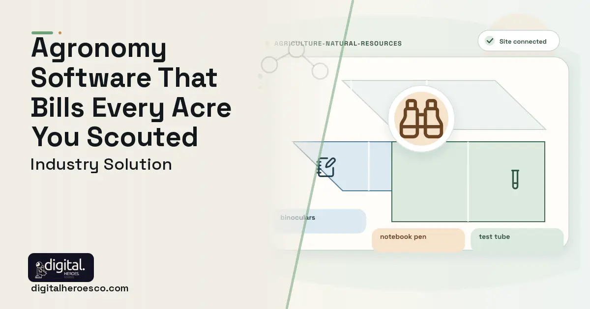 Agronomy Service Provider software visual showing binoculars, notebook pen, and test tube.