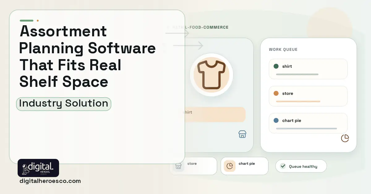 Assortment Planning software visual showing shirt, store, and chart pie.