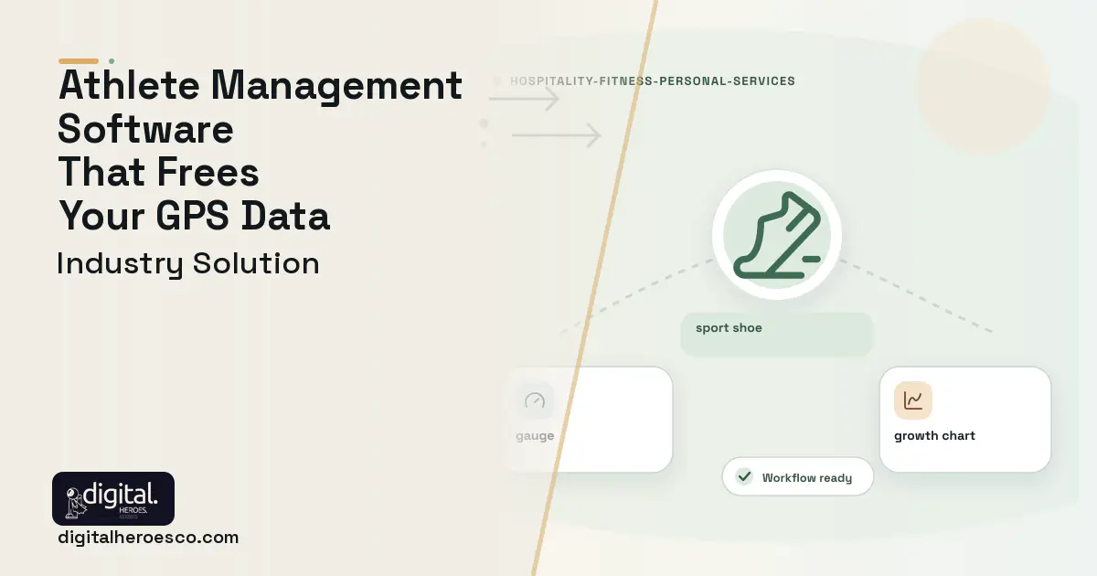Athlete Performance Management software visual showing sport shoe, gauge, and growth chart.