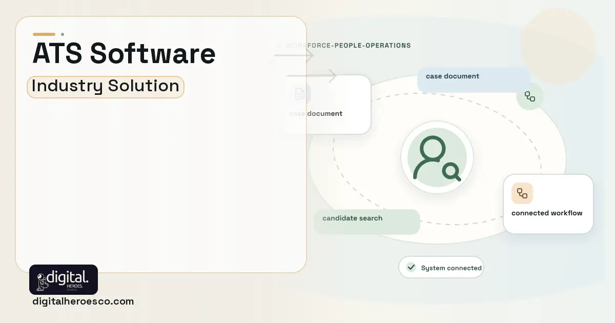 Applicant Tracking System software visual showing candidate search, case document, and connected workflow.