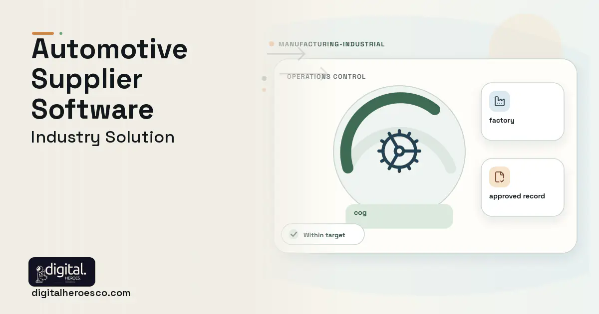 Automotive Supplier software visual showing cog, factory, and approved record.