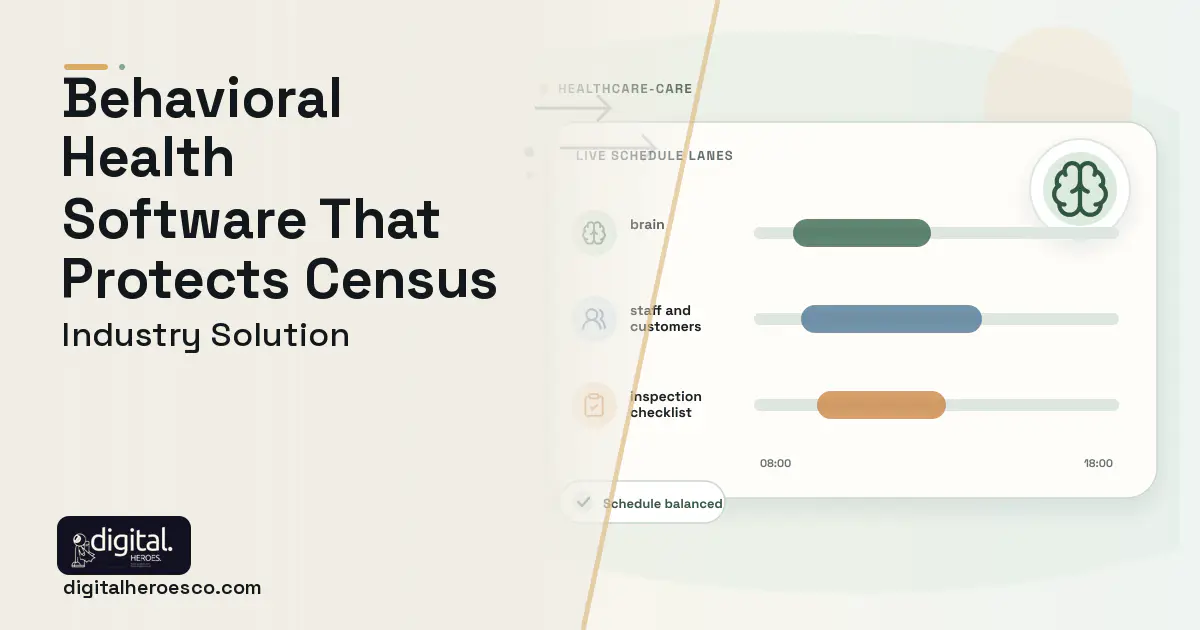 Behavioral Health Facility software visual showing brain, staff and customers, and inspection checklist.