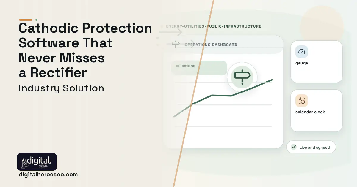 Cathodic Protection Management software visual showing milestone, gauge, and calendar clock.