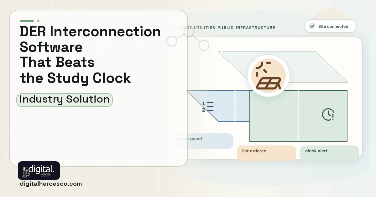 Utility Interconnection Queue Management software visual showing solar panel, list ordered, and clock alert.