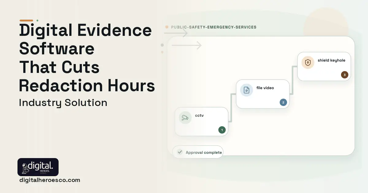 Digital Evidence Management Platform software visual showing cctv, file video, and shield keyhole.