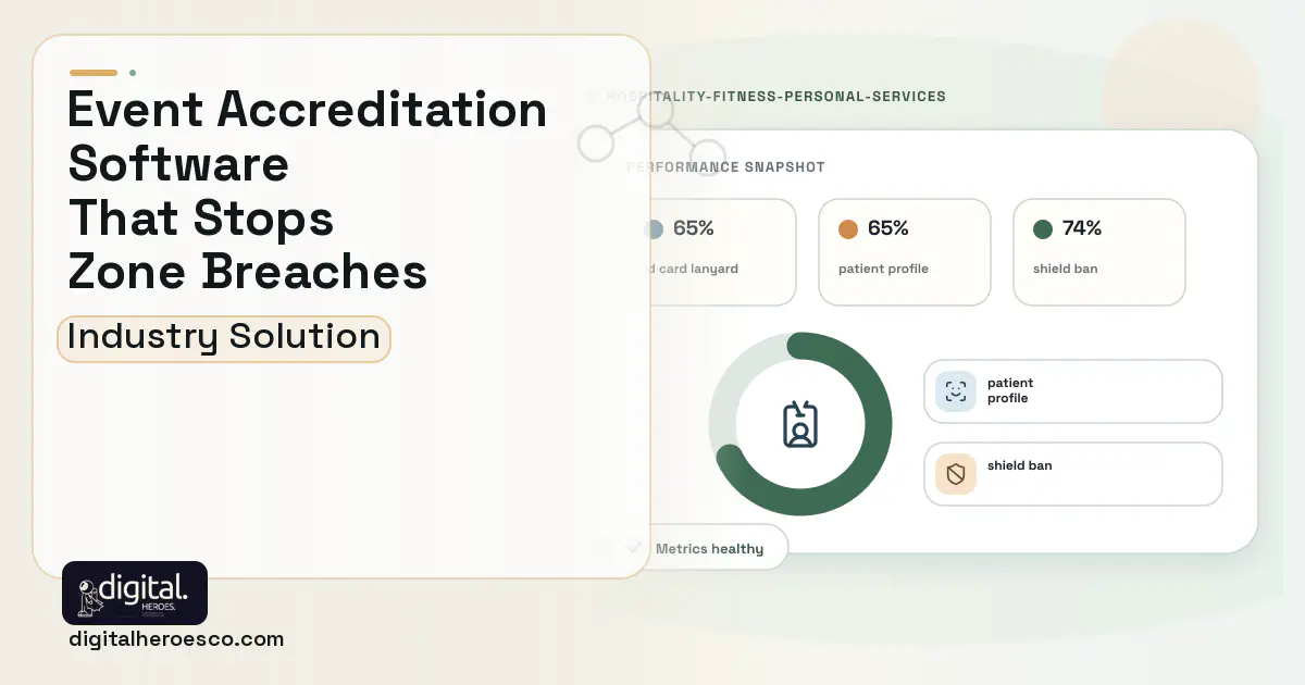 Venue Credentialing Access Control software visual showing id card lanyard, patient profile, and shield ban.
