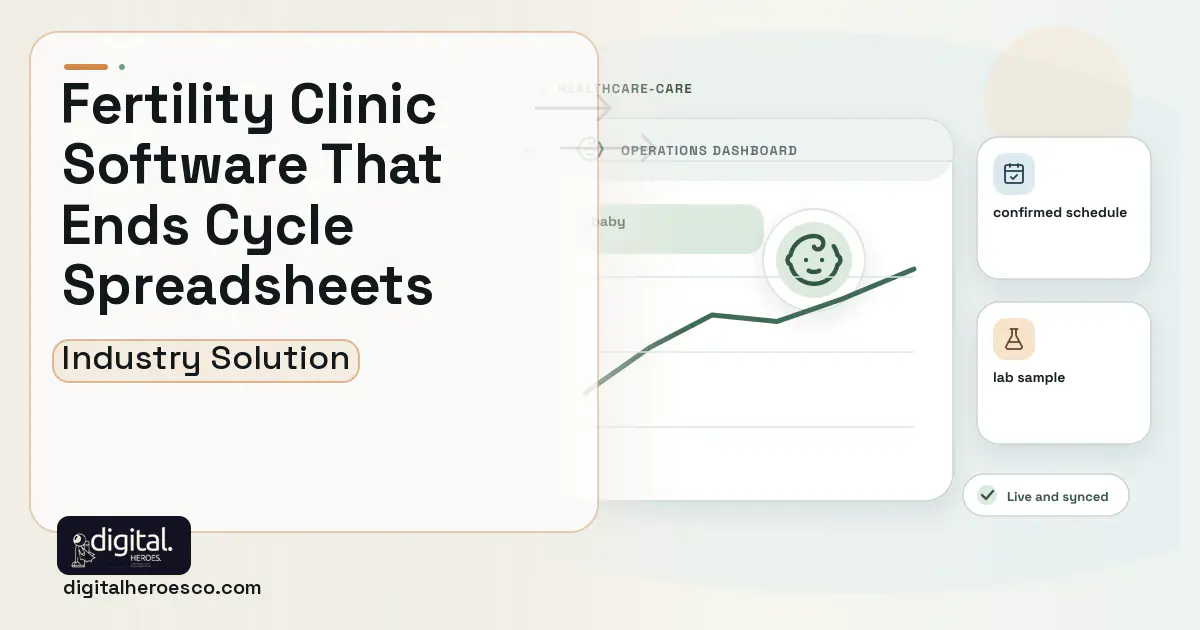 Fertility Clinic software visual showing baby, confirmed schedule, and lab sample.
