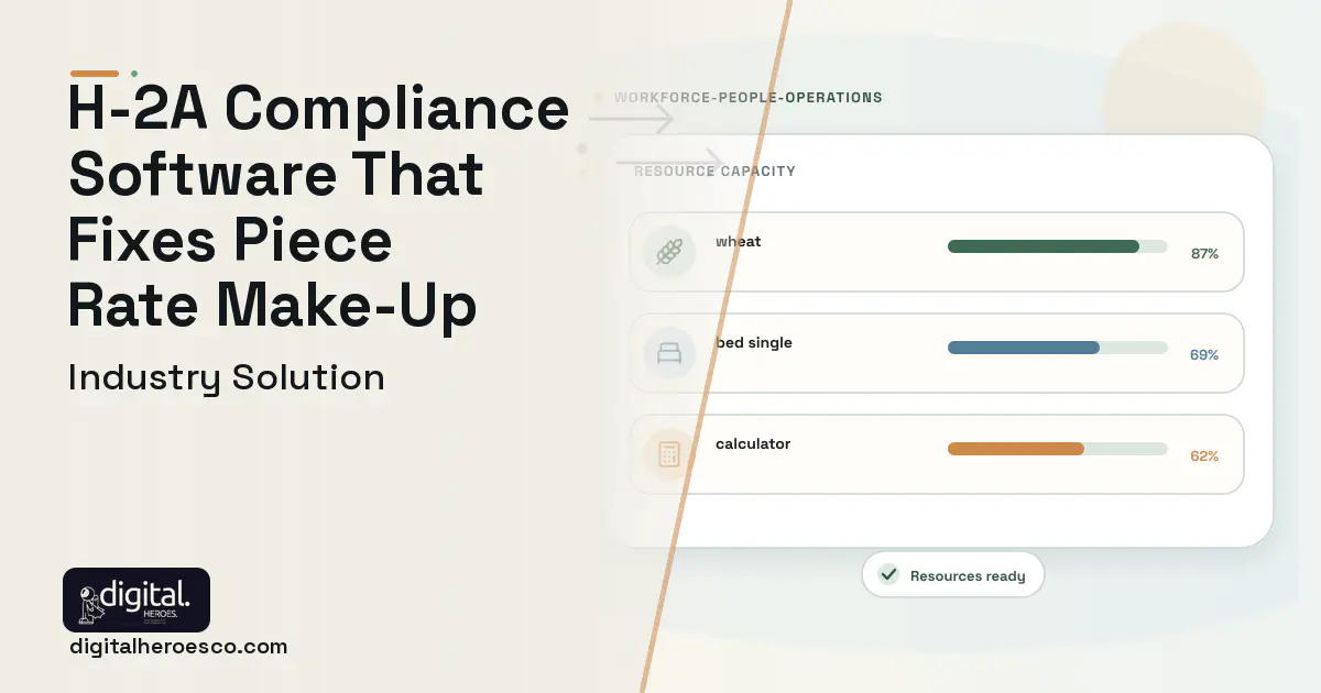 H2a Farm Labor Compliance software visual showing wheat, bed single, and calculator.