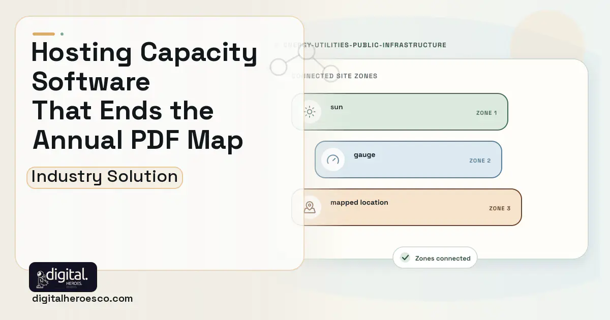 Distribution Planning Hosting Capacity software visual showing sun, gauge, and mapped location.