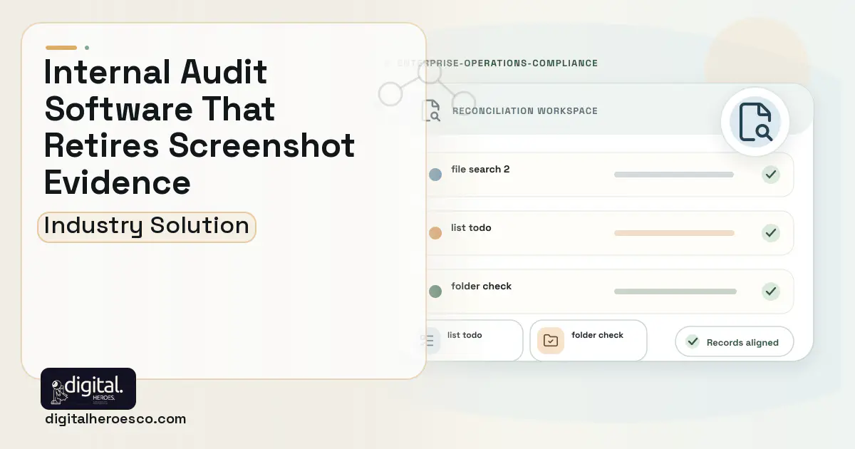 Internal Audit Management software visual showing file search 2, list todo, and folder check.