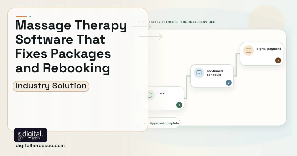 Massage Therapy software visual showing hand, confirmed schedule, and digital payment.