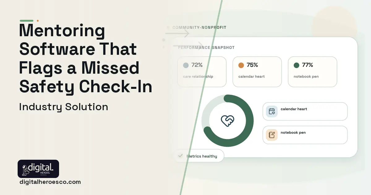 Mentoring Program Management software visual showing care relationship, calendar heart, and notebook pen.