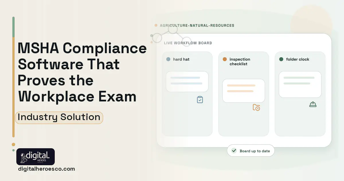 Msha Compliance software visual showing hard hat, inspection checklist, and folder clock.