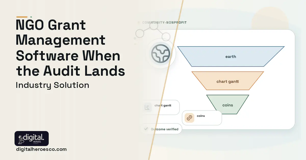 International Development Program Management software visual showing earth, chart gantt, and coins.