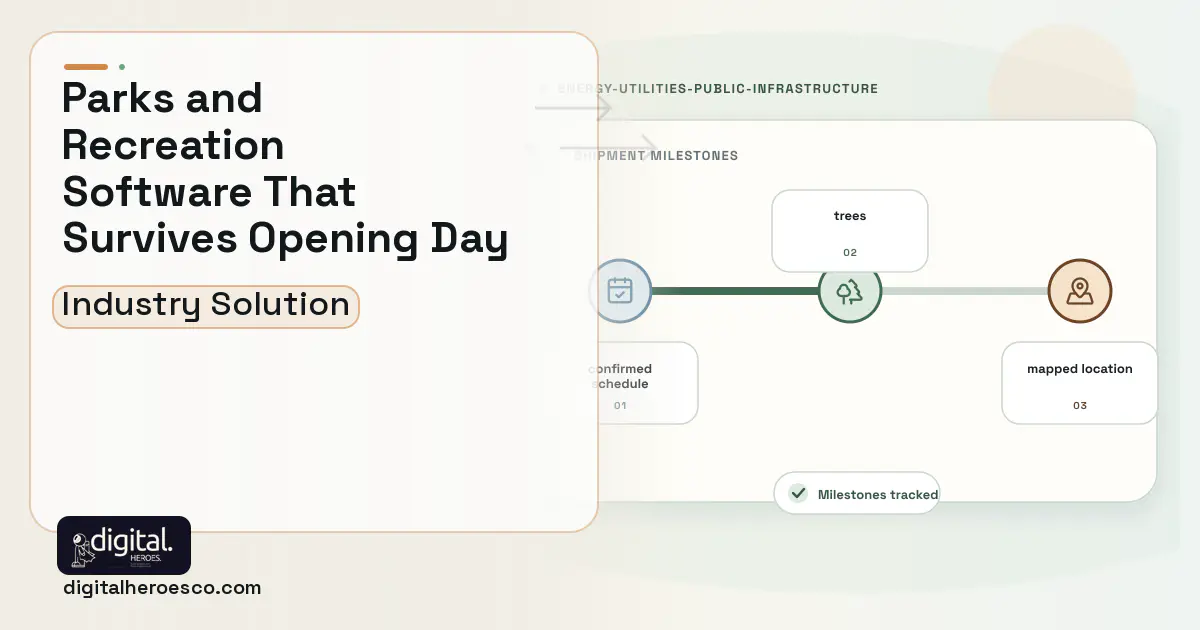 Parks Recreation software visual showing trees, confirmed schedule, and mapped location.