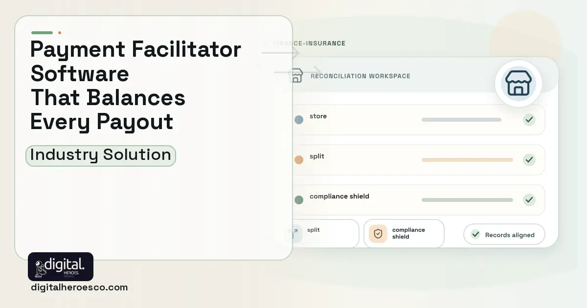 Payment Facilitator Platform software visual showing store, split, and compliance shield.