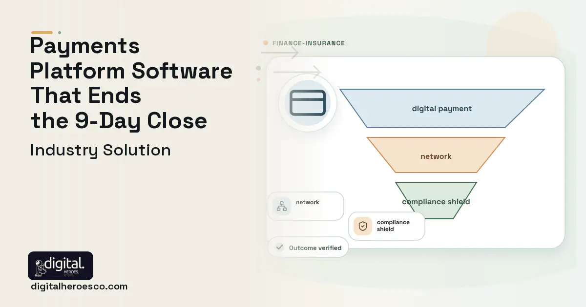 Payments Platform software visual showing digital payment, network, and compliance shield.