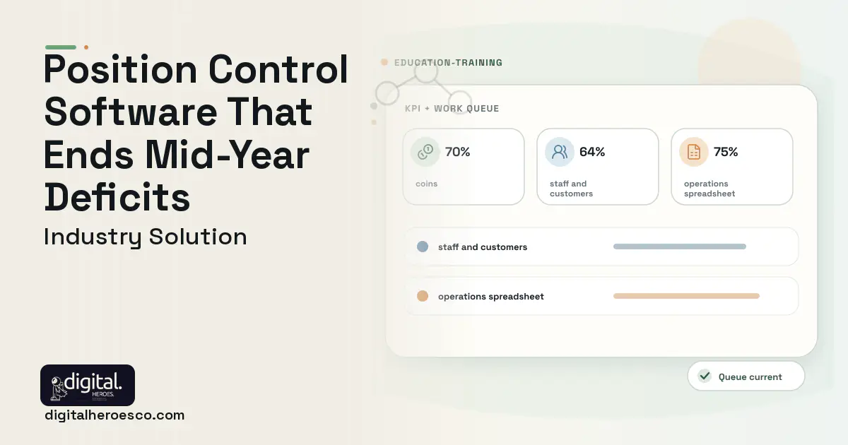 School District Budgeting and Position Control software visual showing coins and staff and customers.