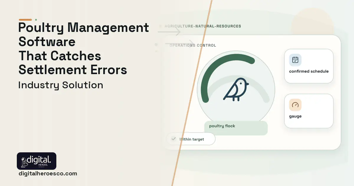 Poultry Management software visual showing poultry flock, confirmed schedule, and gauge.