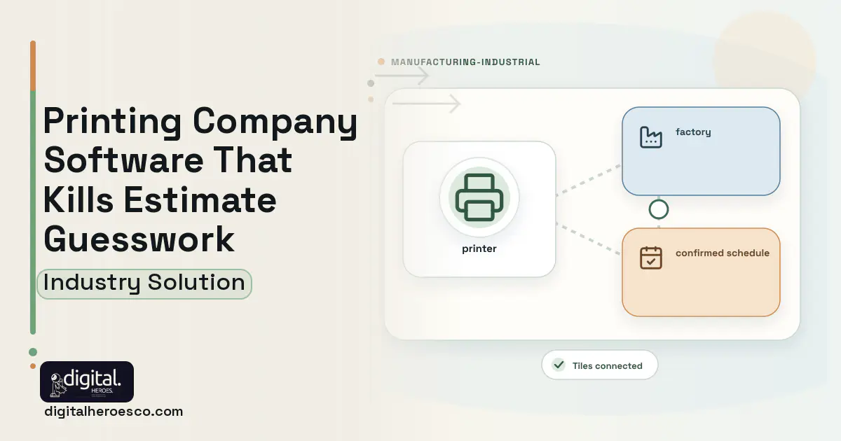 Printing Company software visual showing printer, factory, and confirmed schedule.