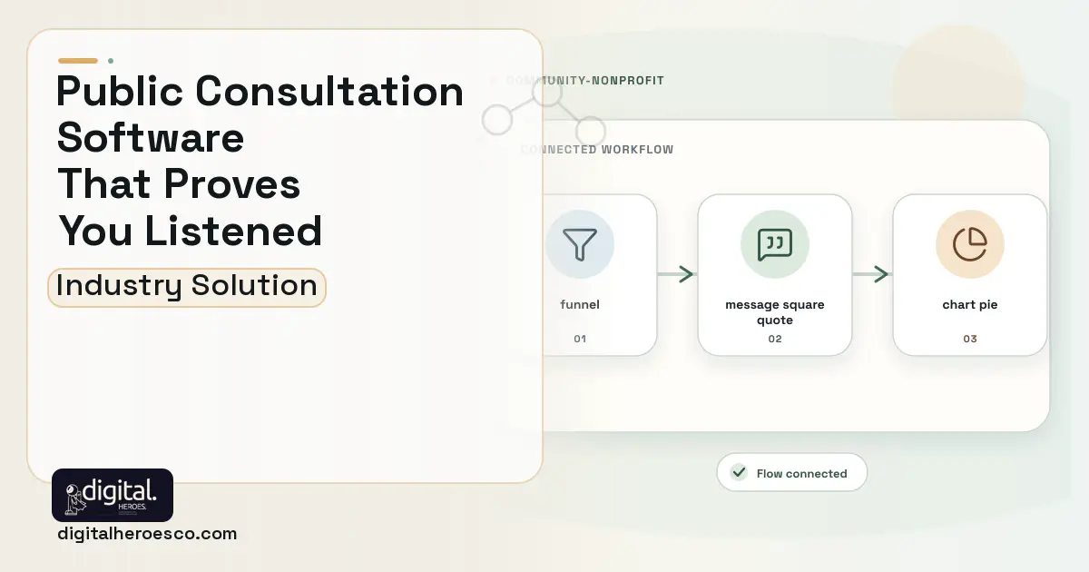Civic Engagement Platform software visual showing message square quote, funnel, and chart pie.