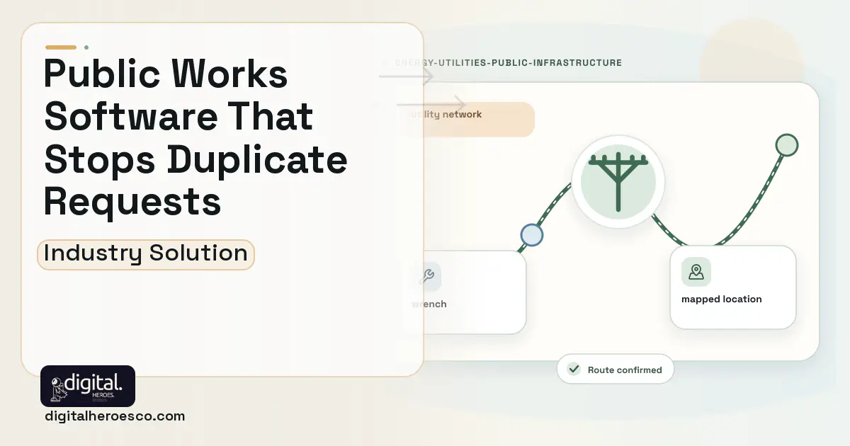 Public Works software visual showing utility network, wrench, and mapped location.