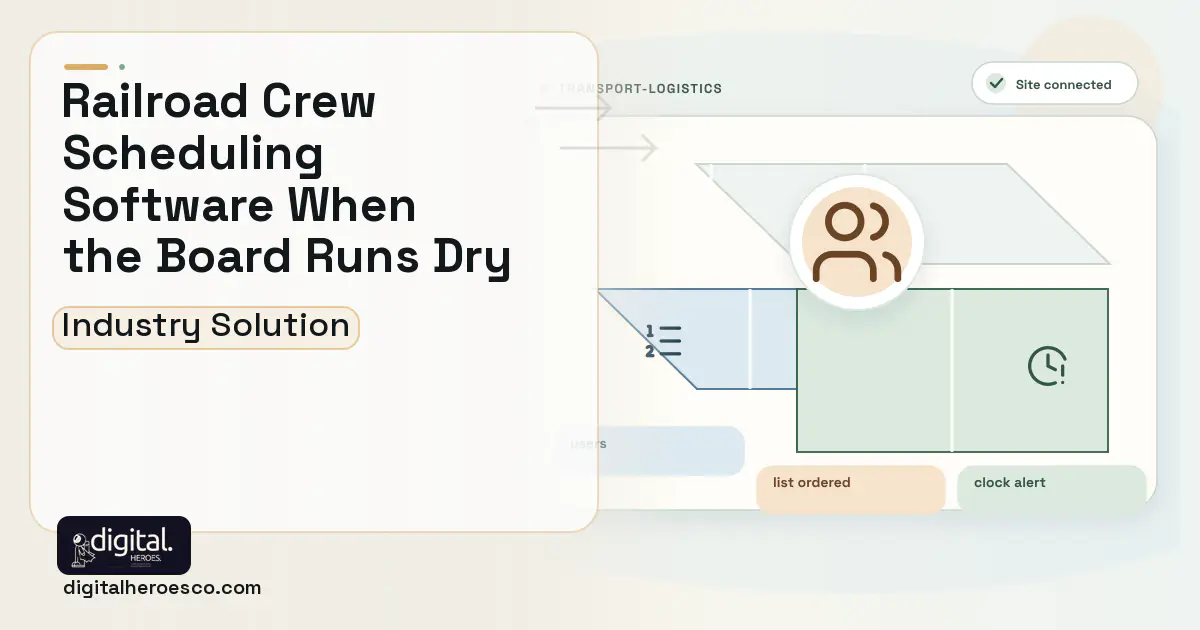 Rail Crew Scheduling software visual showing users, list ordered, and clock alert.