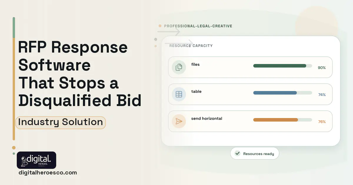 Rfp Response Management software visual showing files, table, and send horizontal.
