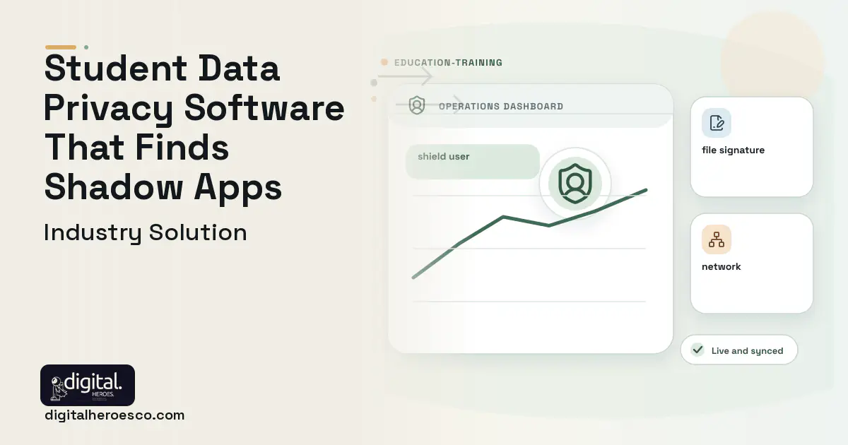Student Data Privacy and Edtech Vendor Management software visual showing shield user, file signature, and network.