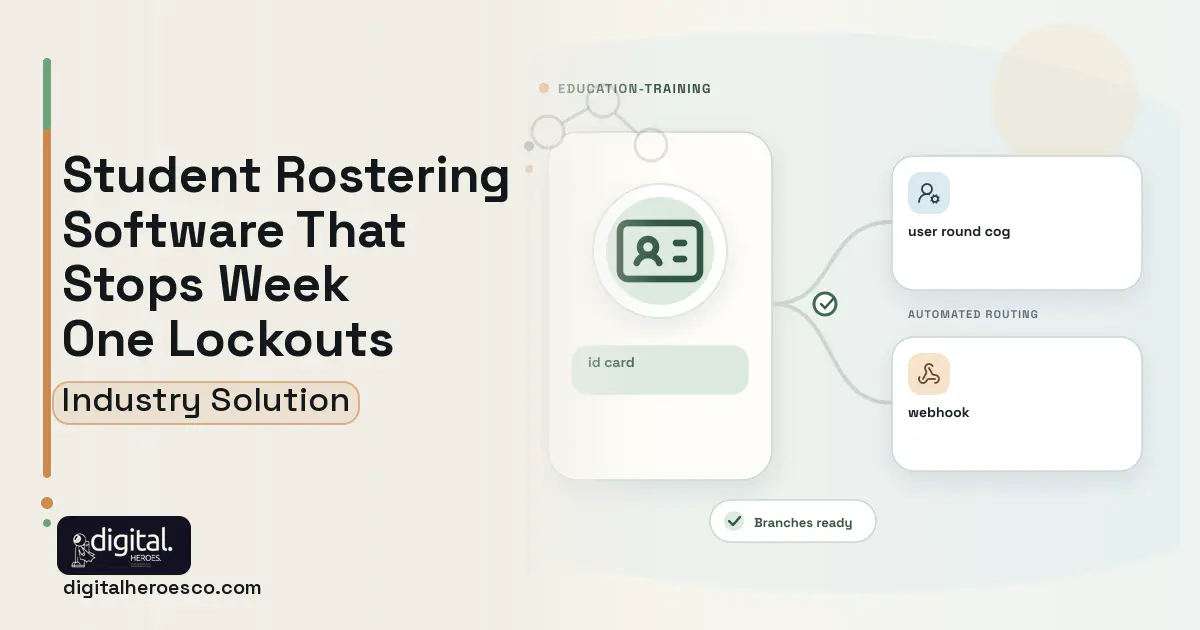 Student Roster and Identity Provisioning Platform software visual showing id card, user round cog, and webhook.