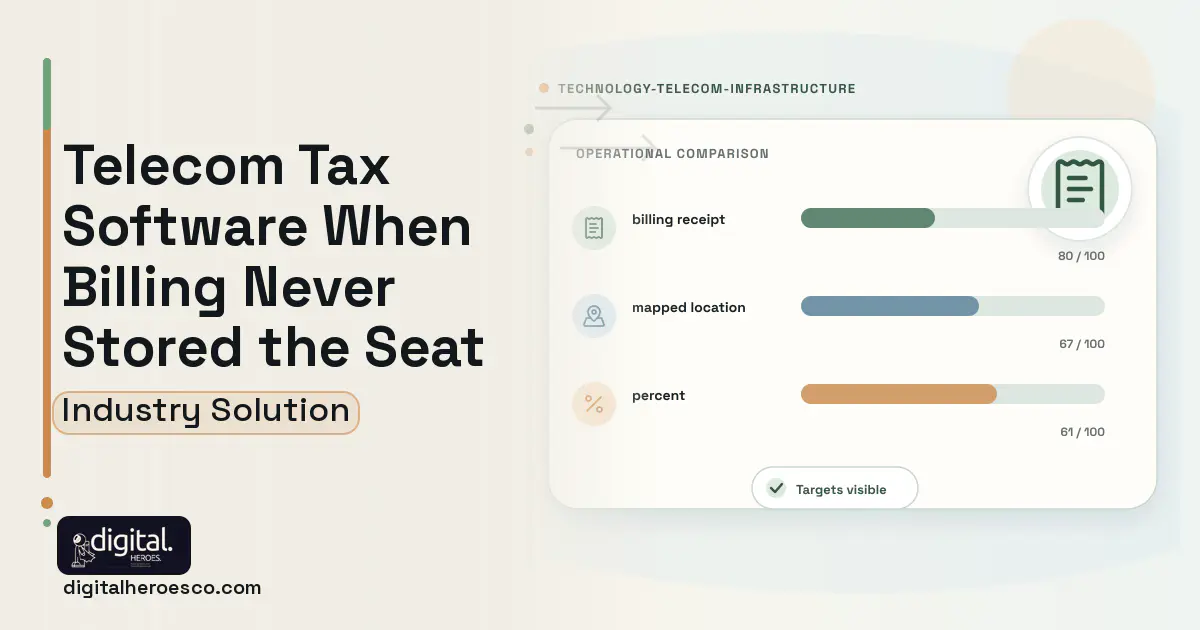 Telecom Tax and USF Compliance software visual showing billing receipt, mapped location, and percent.
