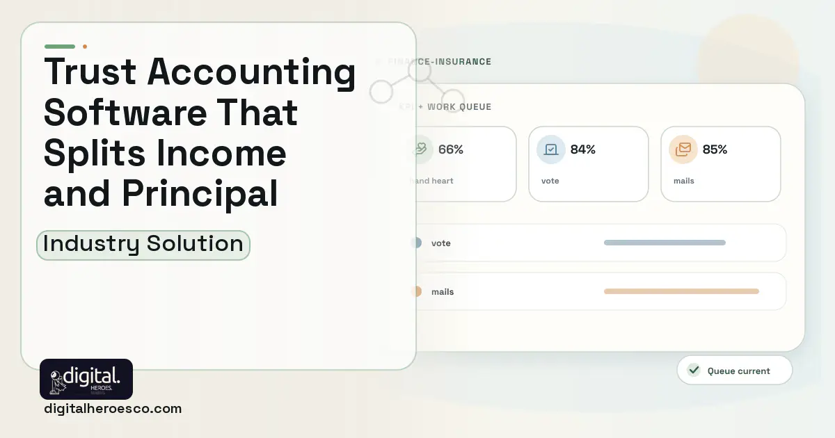 Trust and Estate Administration software visual showing hand heart, vote, and mails.
