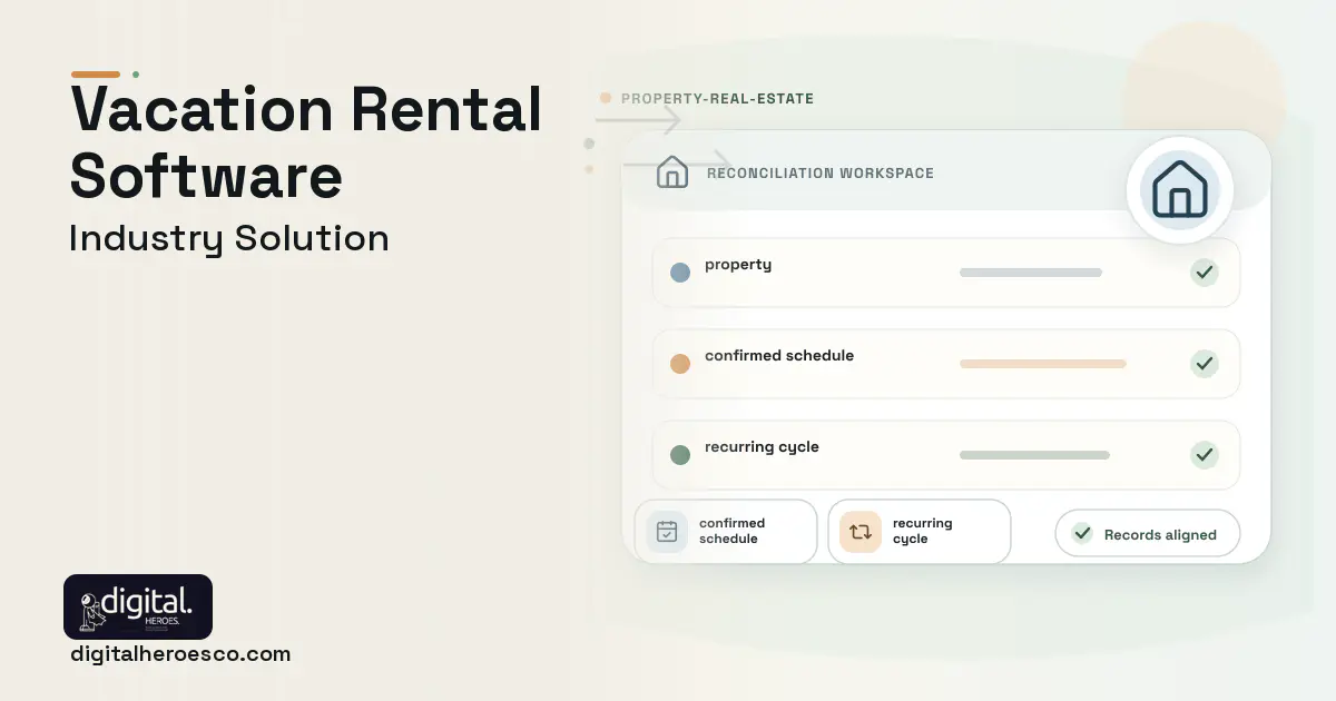 Vacation Rental Management software visual showing property, confirmed schedule, and recurring cycle.