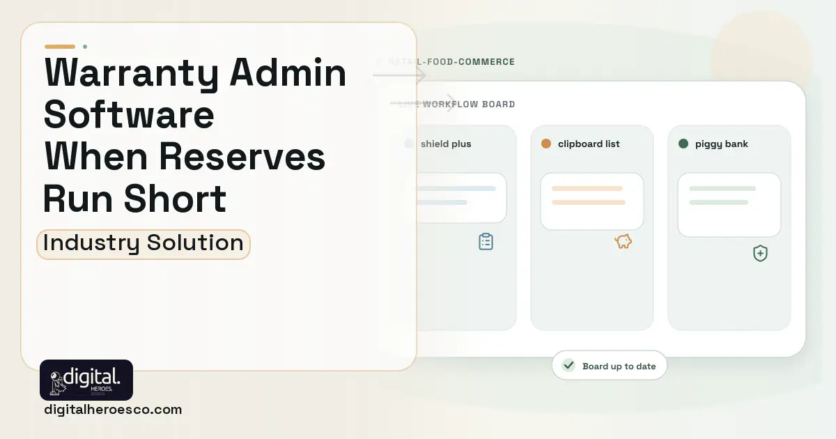 Extended Warranty Administration software visual showing shield plus, clipboard list, and piggy bank.